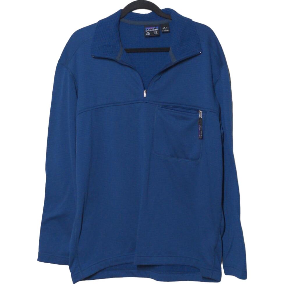 Patagonia Pullover Jacket Teal 1/4 Zip Pocket Waffle Knit Mock Neck Polartec L